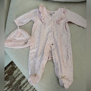 Little Me Pink Polka Dot Footie with Hat